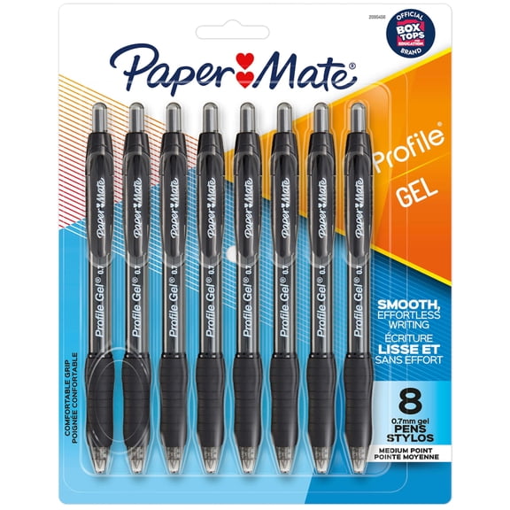 Paper Mate Gel Pen, Profile Retractable Pen, 0.7 mm, Black, 8 Count
