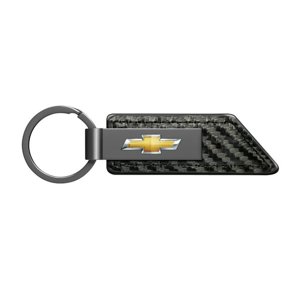 iPick Image for Chevrolet Golden Logo Black Chrome Metal Plate Carbon Fiber Texture PU Leather Key Chain, Official Licensed