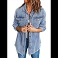 thumbnail image 3 of Chaqueta Vaquera Oversize para Mujer, Camisas Vaqueras Casuales de Larga, Chaqueta Vaquera Desgastada, Conjuntos de 2025. Azul XL, 3 of 8