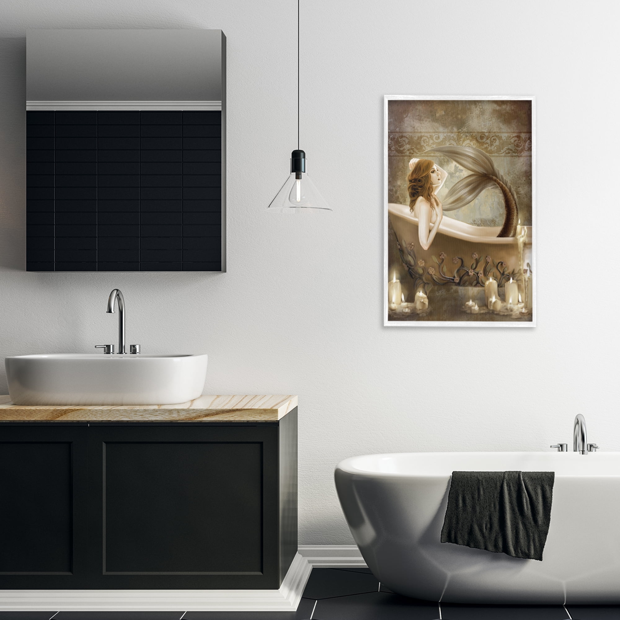 Stupell Industries Sepia Bath Time Mermaid White Framed Giclee Art, design by Selina Fenech