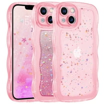 DUEDUE iPhone 13 Case 6.1", Wave Edge Design, Bling Glitter Star Shiny Shockproof Case for iPhone 13, Pink