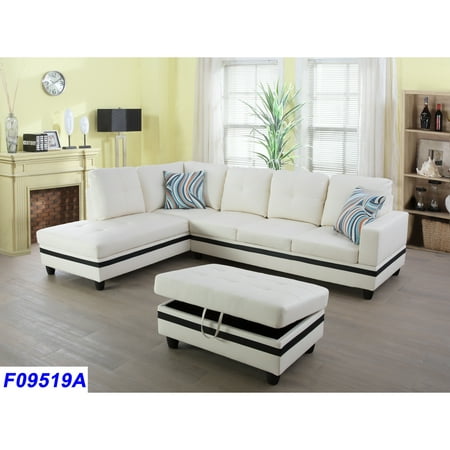 

Lifestyle Furniture L Shape Sectional Sofa Sets with Removable Ottomans and Waist Pillows for Living Room White and Black
