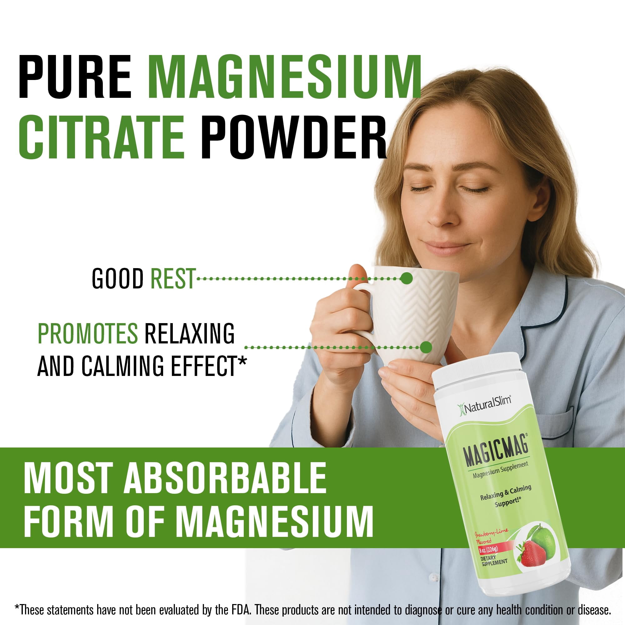 NaturalSlim MagicMag® Magnesium Citrate Powder - 2 Pack Anti Stress Drink Mix - 8oz