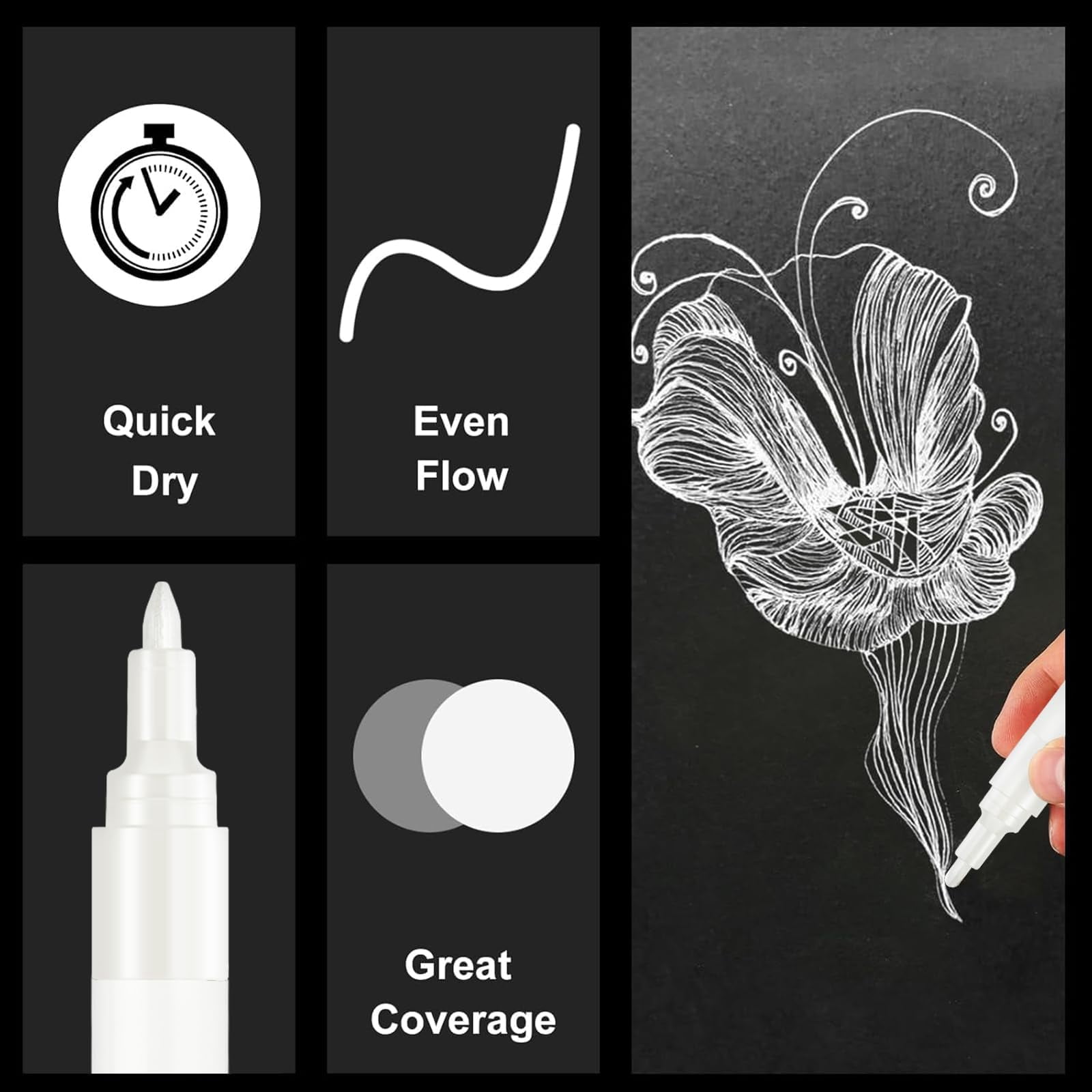 White Paint Pens - 8 Pack 2-3mm Medium Tip & 0.7mm Extra Fine Marker For Rock Painting  Wood Metal Fabric Plastic Canvas Glass Ceramic Diy Crafts Out Pen