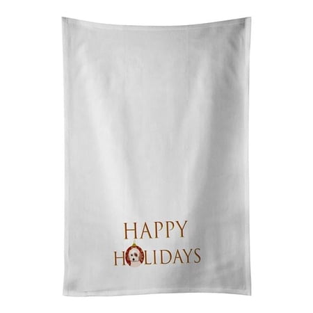 Carolines Treasures CK9360WTKT 28 x 19 in. Unisex Shih-Tzu White & Red Happy Holidays White Dish Towels Kitchen Towel - Set of 2
