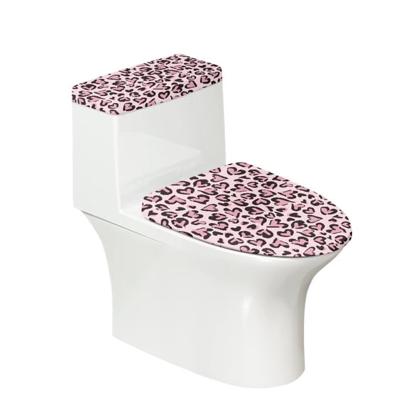 HELLHERO Durable Toilet Tank Cover Set 17x21 Inches Polyester Fabric Non-Slip Light Pink Leopard Print