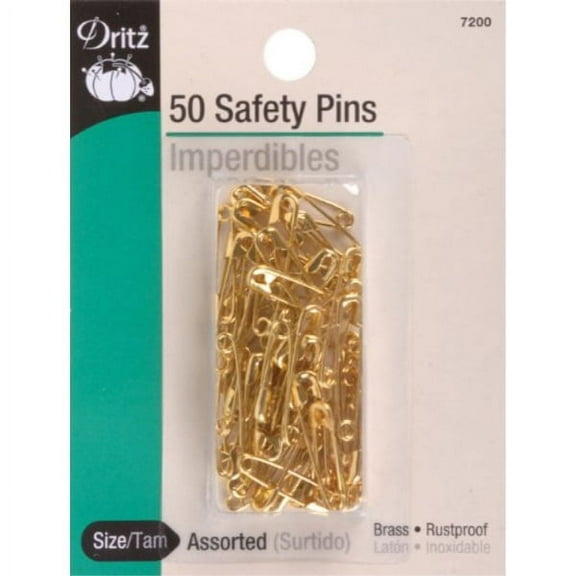 Dritz 7200 Safety Pins, Brass, Size 00 & 0 (50-Count)
