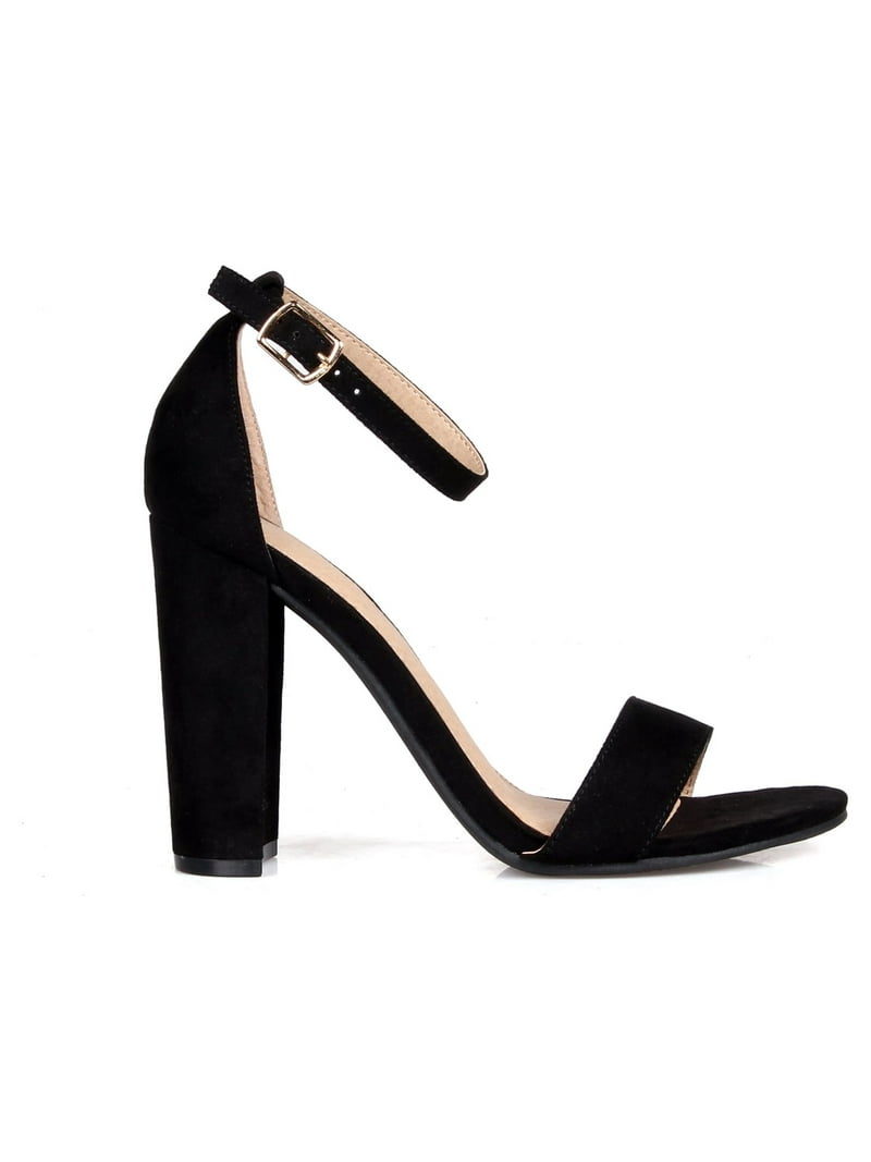 ShoeLaLa Two Piece Chunky Heel Sandals in Black - Walmart.com