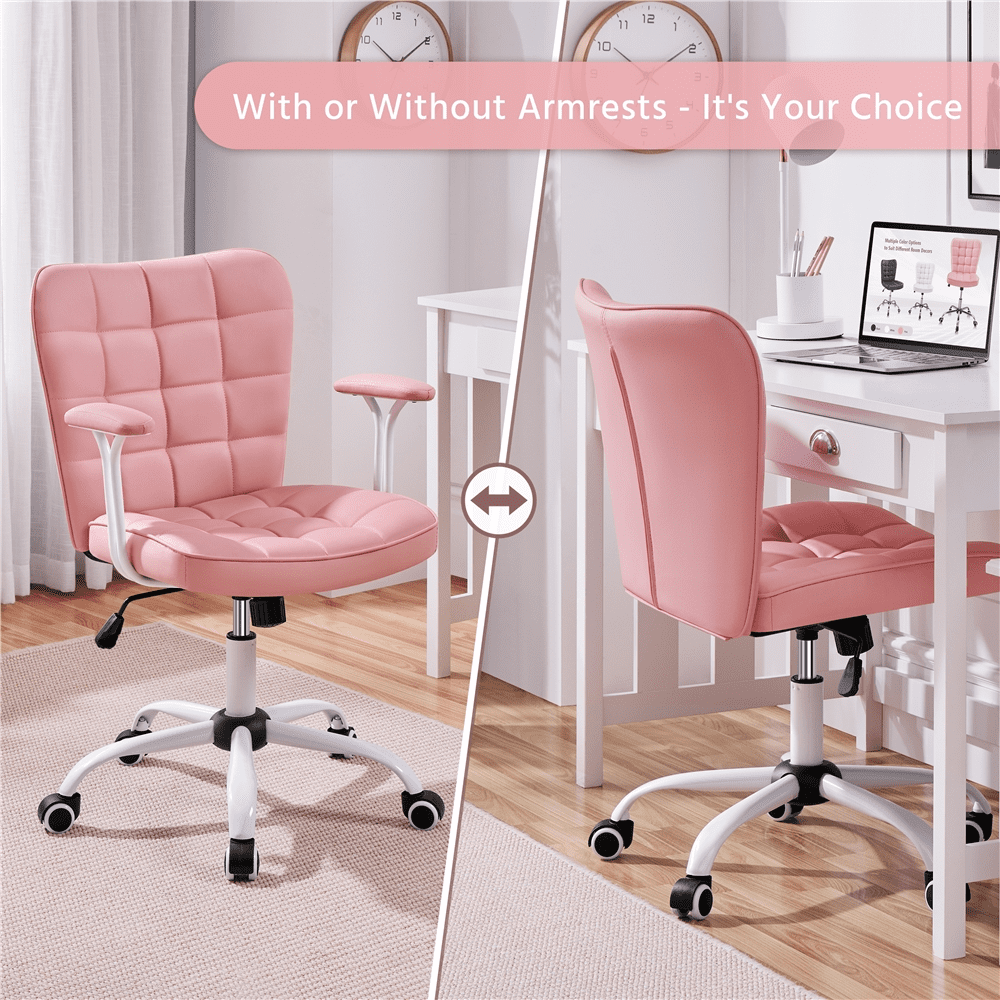 Alden Design Modern Mid-Back Faux Leather Office Chair Upholstered for Home Office, Pink