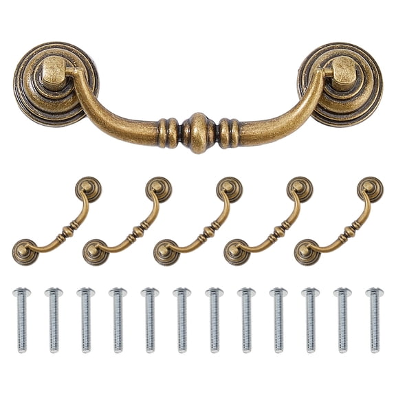 6 Sets Vintage Bail Pull Handles 4 inch Hole Center Bronze Drawer Handles Alloy Drop Pulls Decorative Cabinet Pull DIY