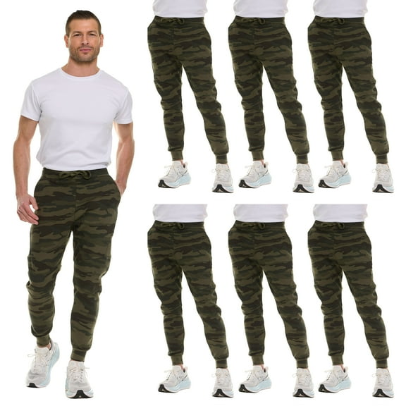 BILLIONHATS 6 Pack of Wholesale Mens Jogger Sweatpants, Homeless Shelter Donation Case, Comfy Bulk Joggers for Men (Green Camo, Medium)