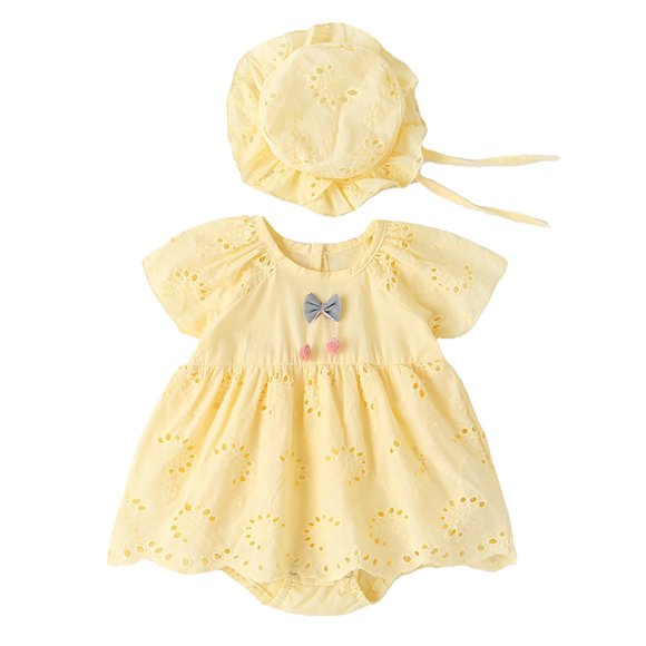 Yammkia Summer Baby Girl Outfits Baby Girl Clothes Infant Summer Romper Dress Sleeveless Bodysuit Jumpsuit with Headband Toddler Outfits Yellow,9-15 Months