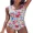 Floral Printed, variant on Charmo Scalloped Ribbed One-Piece Tummy Control Swimsuit for Women Button-Down Bathing Suit Green L
