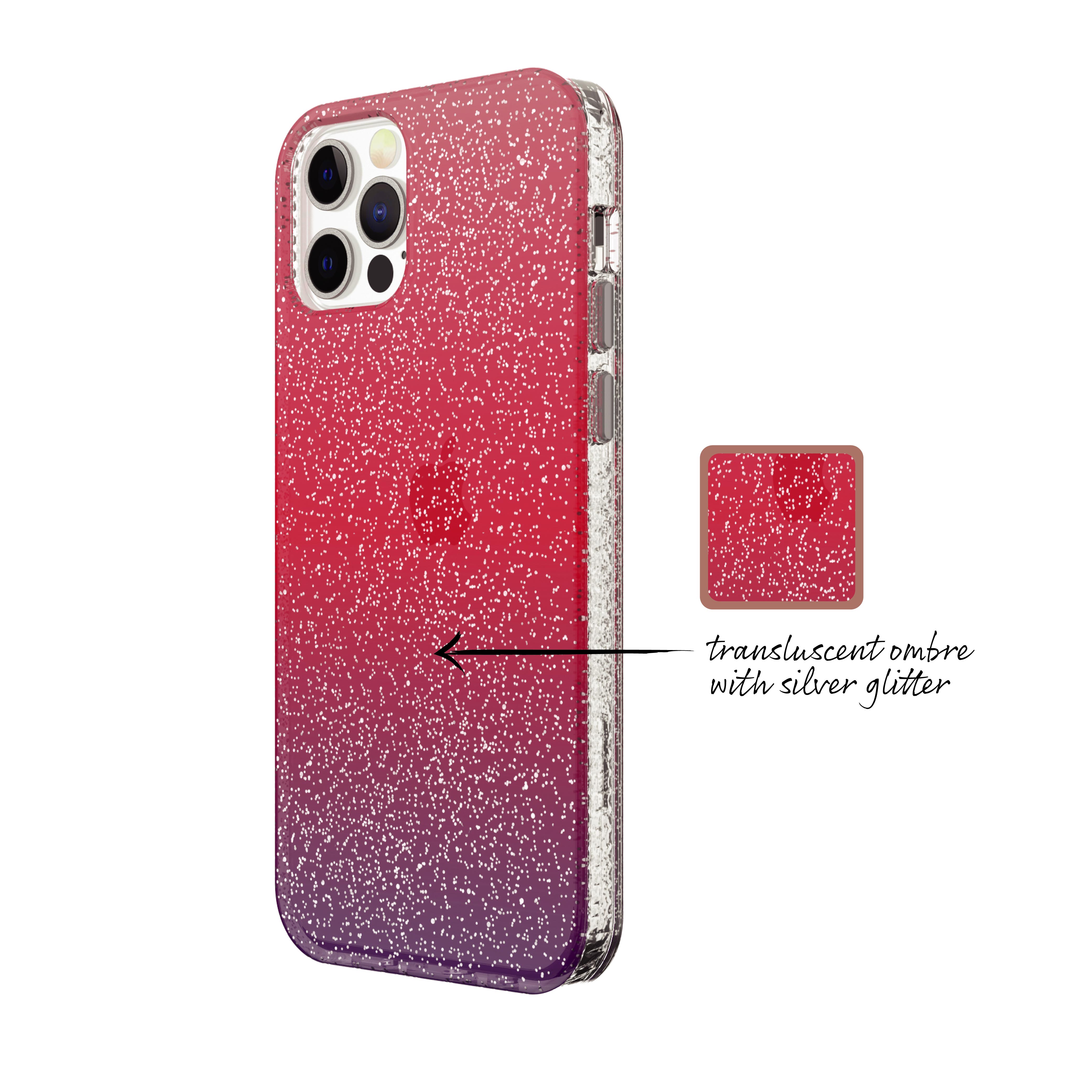Fashion Phone Case for iPhone 12 Pro Max, Purple and Pink Ombre Glitter
