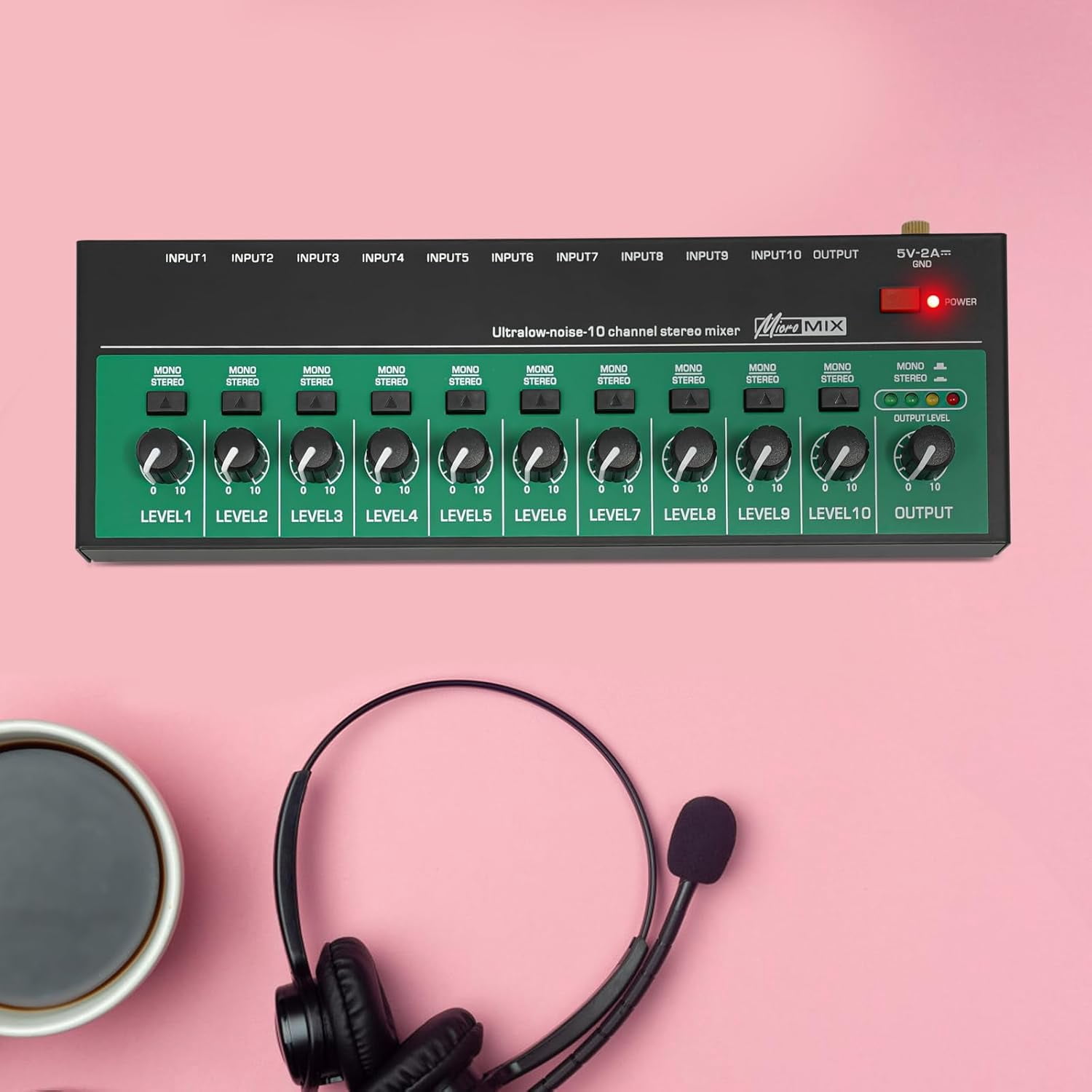 10 Channel Audio Mixer, Mini Music Mixer, DJ Mixers Stereo Mono Switching High Compatibility for KTV Private Rooms Recording Studios