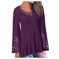 thumbnail image 1 of RKSTN Women's Lace Splicing Flared Long Sleeve Irregular Hem Solid Shirts Tops, 1 of 7