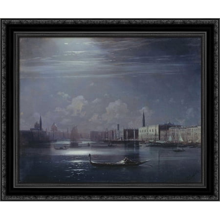 Night landscape. Venice 24x20 Black Ornate Wood Framed Canvas Art by Aivazovsky, Ivan
