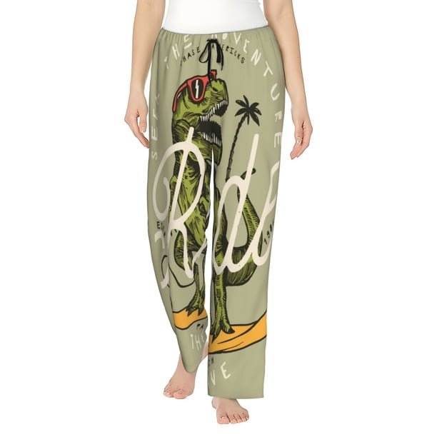 Balery Dinosaur Pantalones de pijama para mujer, pijamas ultraligeros, pantalones de estar por casa-Large