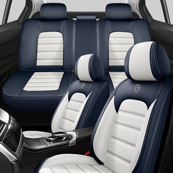 Car Seat Cover for JEEP WRANGLER 2010, Faux Leather Full Set of 5 Seats With Lumbar Support Waterproof, Blue and White Car Seat Covers, Only 4 Doors, Upgrade the Car's Interior