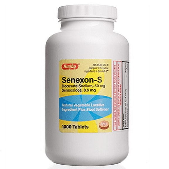 Rugby 536124710 Senexon S Docusate Sodium 50 mg. Sennosides 8.6 mg. 1000 Tablets (1 Bottle)