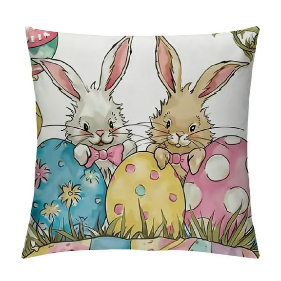 Qinduosi Easter Pillow Covers of , Eggs Throw Pillow Covers Blue Buffalo Plaid Pillowcase Farmhouse Decorations Cushion Case for Home Outdoor Yard White