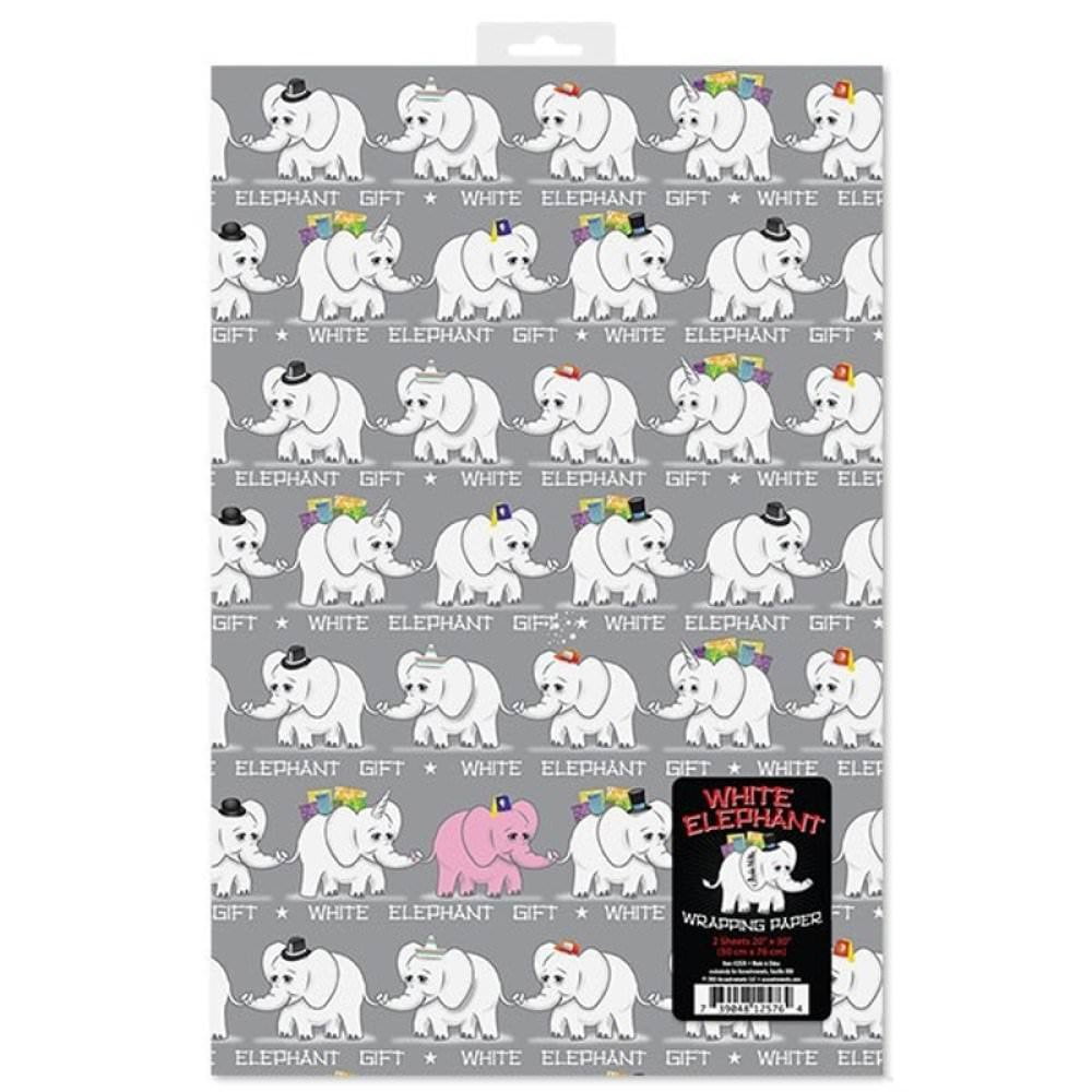Cute White Elephant Thick Wrapping Paper, Gift Exchange Party Gift Wrap,  Xmas Christmas Decor (12 foot x 30 inch roll)