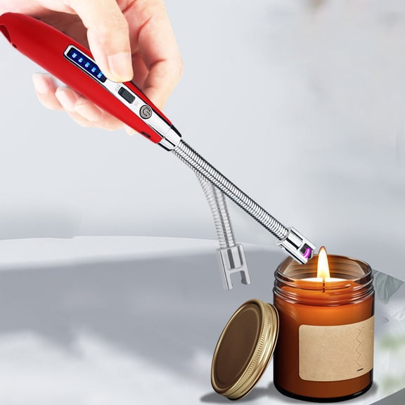 Candle Lighter, USB Rechargeable Windproof Plasma Lighter, 360° Flexible Neck Flameless Electric Lighter for Camping Grill Party, Red
