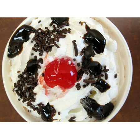 LAMINATED POSTER Cherry Sauce Whipped Cream Hot Fudge Frozen Yogurt Poster Print 24 x