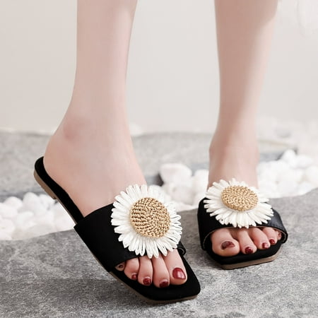 

BRISEZZS Women s Slide Sandals- Breathable Open Toe Beach Floral New Style Casual Flip-flops Summer Flat Slide Sandals #470 Black-38