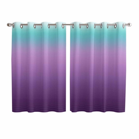 Teal Purple Ombre Kitchen Curtains 72 Inch Length, Modern Geometric Striped Abstract Art Grommet Top Bedroom Living Room Curtains, Light Filtering Cafe Curtain Drapes 2 Panels Set 104''x72''