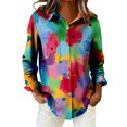 thumbnail image 6 of QASIEATN Tops for Women Graphic Tees Casual Button Down V Neck Long Sleeve Shirts Ladies Summer Tops, 6 of 7