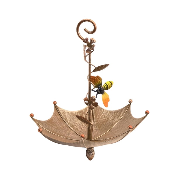 Comedero colgante para pájaros, plataforma de metal para jardín y atrayendo aves. Patrón de abejas