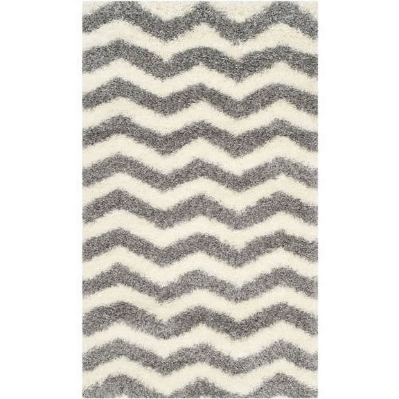 SAFAVIEH Montreal Caprice Zigzag Stripes Shag Area Rug, Ivory/Grey, 6'7" x 6'7" Square