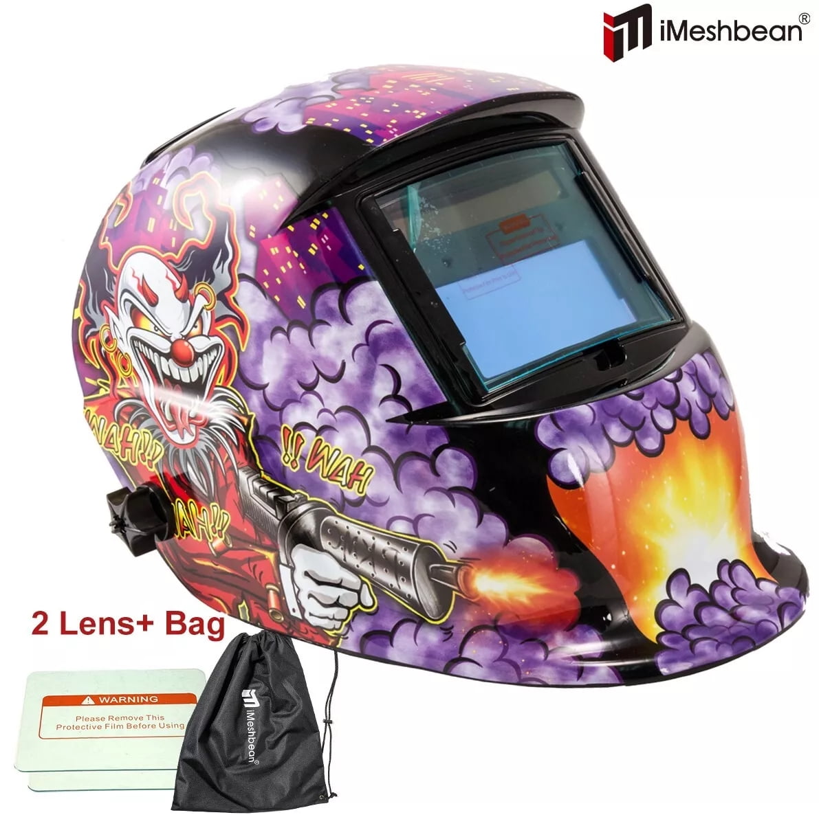 iMeshbean Auto Darkening Welding Helmet Solar Powered Hood Mask Grinding with Extra Lens ANSI Approved Clown Design Color