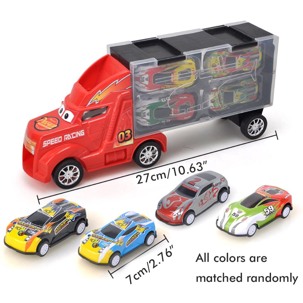 Jouet Cars 2 Pièces : Camion Transporteur Et Voiture De Course - Alliage Et Plastique - Cadeau Enfant - 6