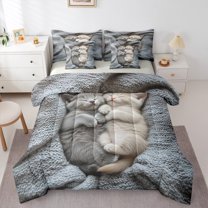 Manfei Kawaii Kitten Bedding Comforter Set 7 Pieces, Cute Cat Animal Full Bedding Set, Teens Boys Girls Kids Reversible Fitted Sheet Flat Sheet, Ultra Soft Home Decor