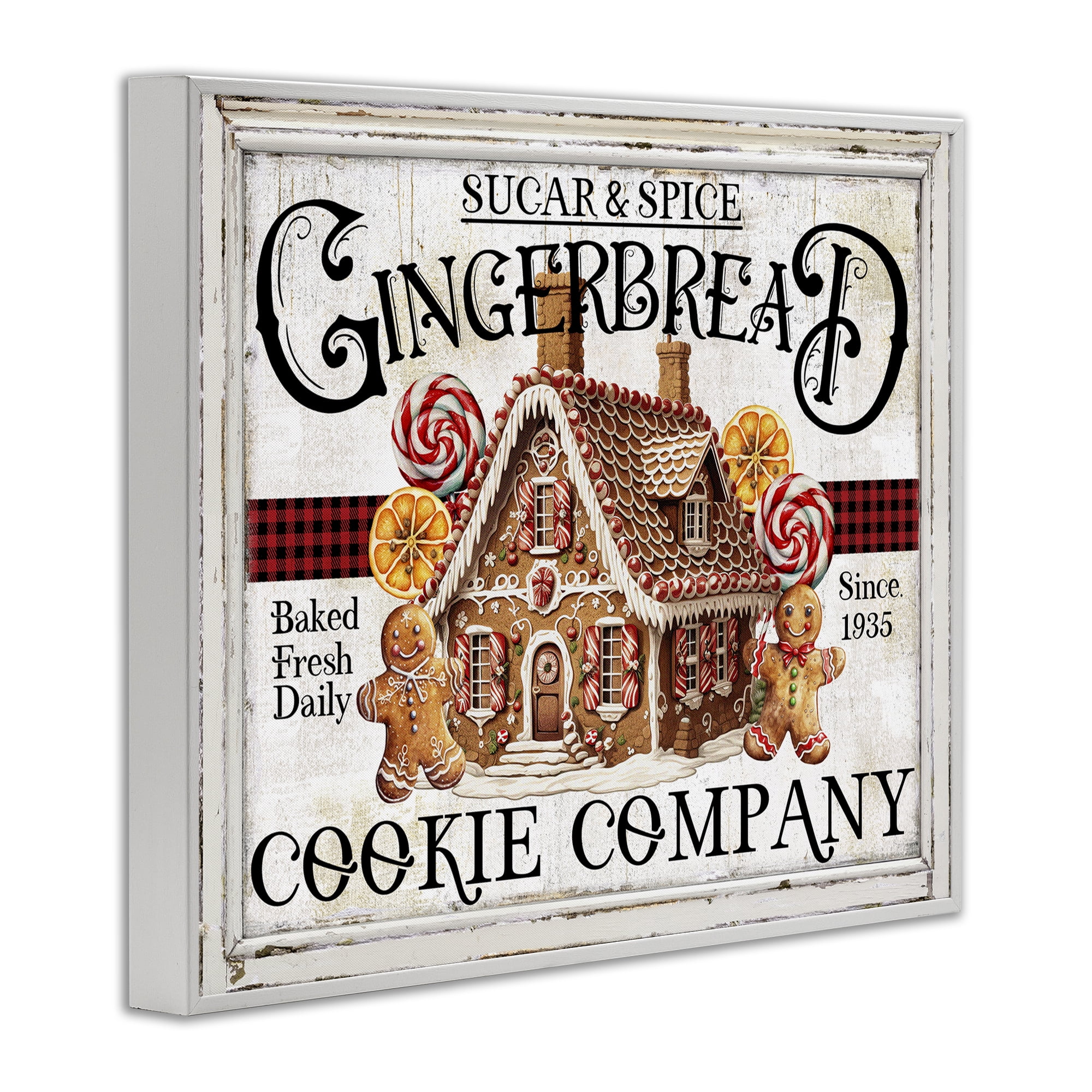 Stupell Industries Gingerbread Vintage Sign Holiday Painting White Framed Art Prints Wall Art, 14 x 11