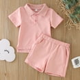 thumbnail image 2 of Baby Boy Outfits Girls Summer Casual Short Sleeve Solid Color Tops Shorts Set Kids Clothes Pink 18 Months-24 Months, 2 of 5