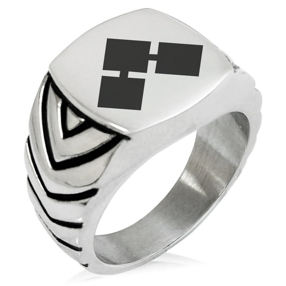 Stainless Steel Saito II Samurai Crest Chevron Pattern Biker Style Polished Ring