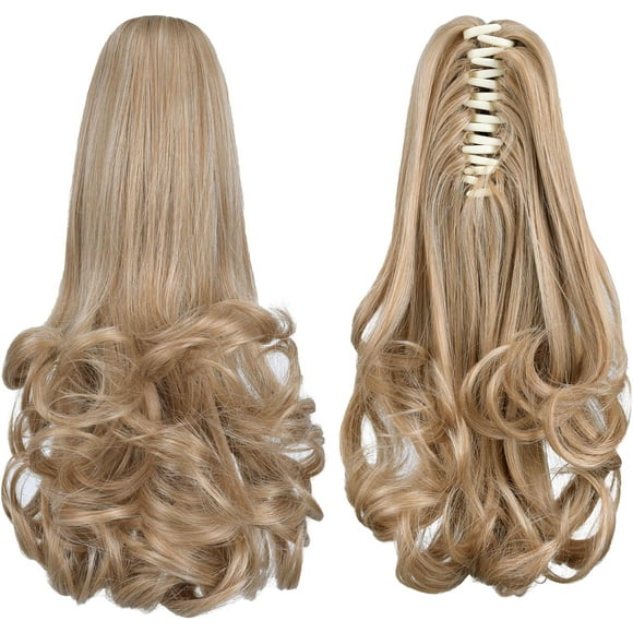 shiyou-Ponytail Extensions, Blonde Hair Extensions Ponytail Hair Extension Claw for Women 12" Synthetic Pony Tail Hair Extensions Long & Voluminous Curled Wavy Heat-Resisting