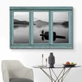 thumbnail image 2 of wall26 - Vintage Teal Window Looking Out Into a Black and White Boat on a Lake with a Mountain View - Canvas Art Home Art - 12"x18", 2 of 5