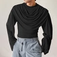 thumbnail image 2 of KHONTS Men's Draped Cowl Neck Tops Long Flare Sleeves Tees Solid Slim Fit T Shirts Black XL, 2 of 8