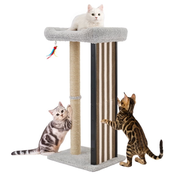 Veehoo 35" Tall Cat Scratching Post for Indoor Cats Adult, Sturdy Cat Scratch Pad with Replaceable Metal Frame Scratching Board, Large Scratch Post with Plush Top Bed