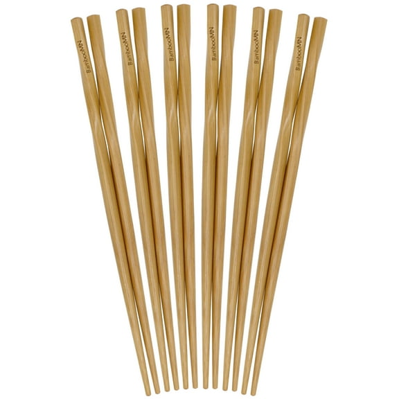 BambooMN Premium Reusable Japanese Bamboo Chopsticks, Twisted 9-inch - 6 Pairs