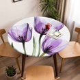 thumbnail image 5 of Purple Tulip Elastic Fitted Round Table Cover Abstract Flower Waterproof Outdoor Tablecloth for Holiday Party, Picnic, Patio & Dining Fits Tables Up to 36"-44", 5 of 8