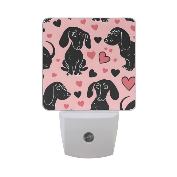 Dachshund Dogs and Heart Night Light 2 Pack LED Nightlight Plug into Wall Dusk to Dawn Sensor Soft White