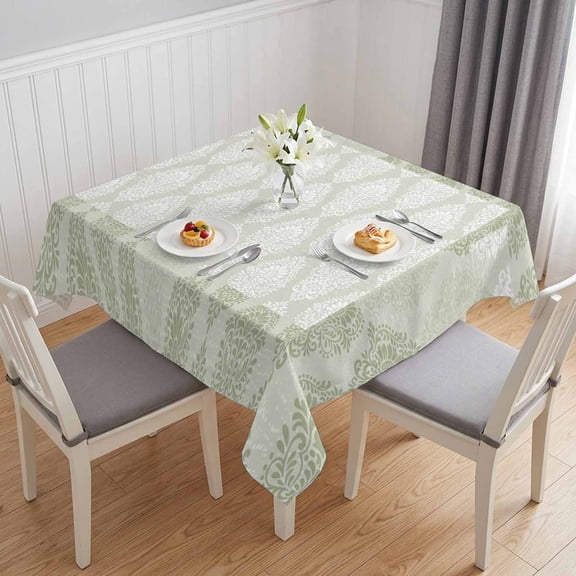 Sage Green Table Cloth Waterproof Tablecloths, Vintage Elegant Abstract Art Tablecloth Dining Table Cover for Kitchen Party Tabletop Outdoor, Square Tablecloth 54x54 Inch