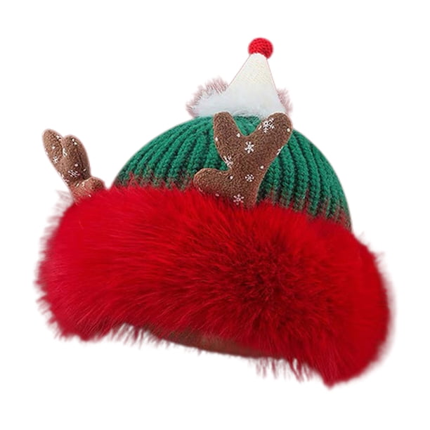 Sombreros de invierno, gorro navideño rojo, gorro de punto con astas para mujer, gorro de terciopelo cálido con protección para las orejas, gorro para mujer.