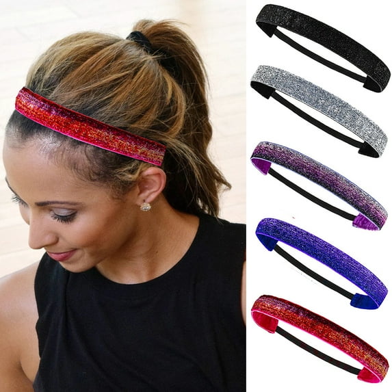 Meidiya Kids Adjustable Glitter Non-Slip Stretch Hairband Solid Color Boho Headband for Women Elastic Fabric Sport Headband
