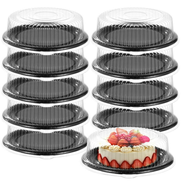 10 Pcs 12.3 Inch Plastic Serving Trays with Lids,Disposable Cheesecake Containers, Reusable Round Platters with Clear Dome Lids, Stackable Round Trays for Parties, Catering, Takeout